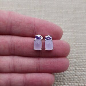 Sterling Silver Faceted Amethyst With Cubic Zirconia Accent Earrings A2030